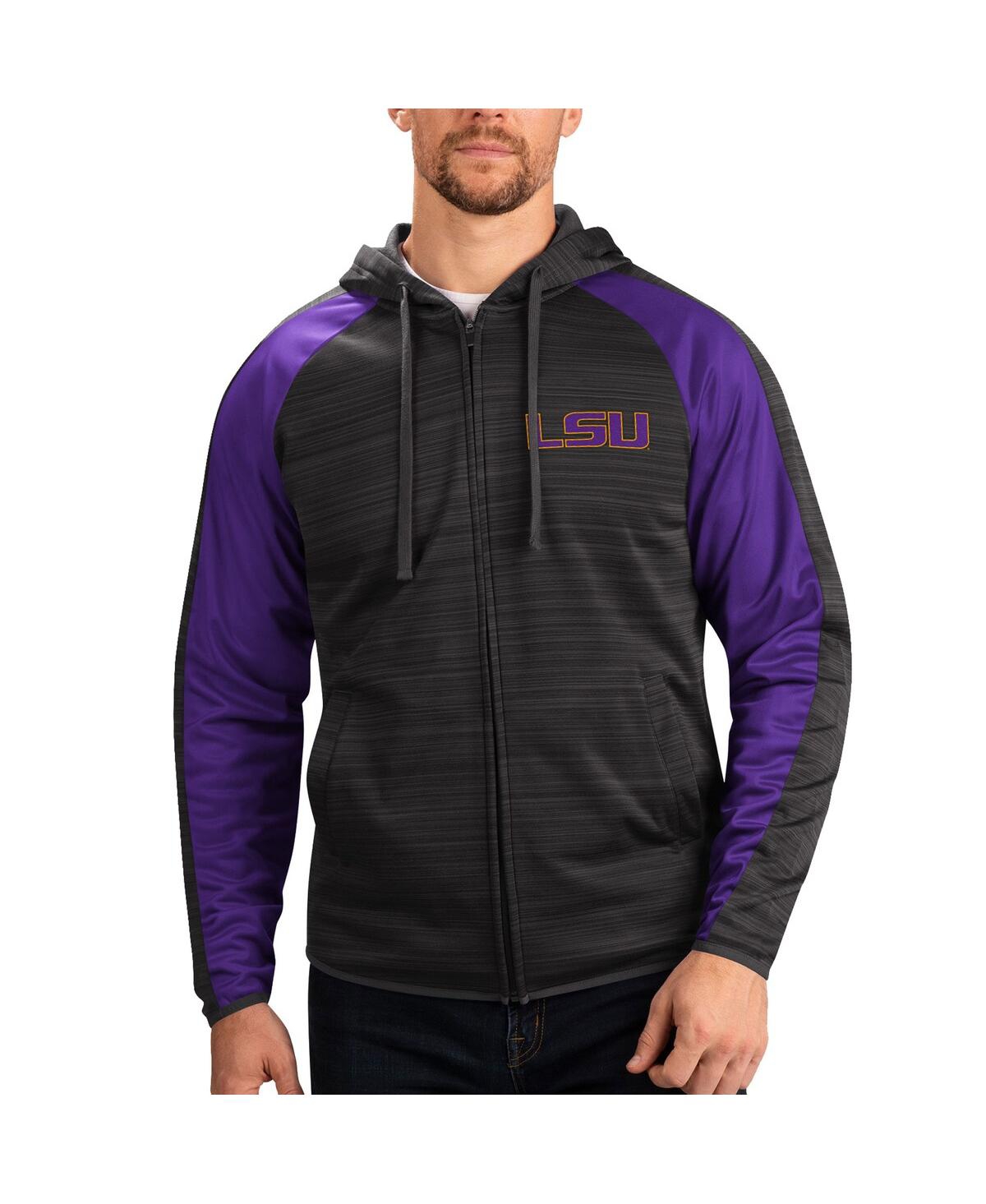 G-iii Sports By Carl Banks Men's Black Lsu Tigers Neutral Zone Raglan Full-zip Track Hoodie Jacket In Animal Print