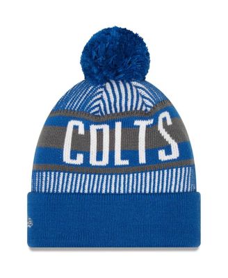 Мужская вязаная шапка New Era Royal Indianapolis Colts в полоску с манжетами и помпоном