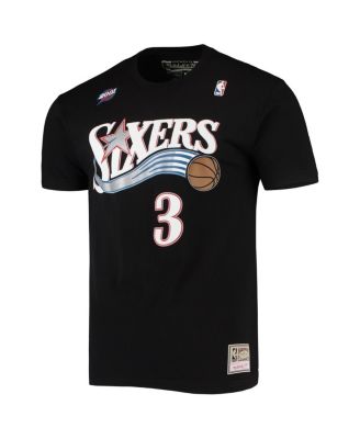 Men's Allen Iverson Black Philadelphia 76ers Hardwood Classics Stitch Name Number T-Shirt