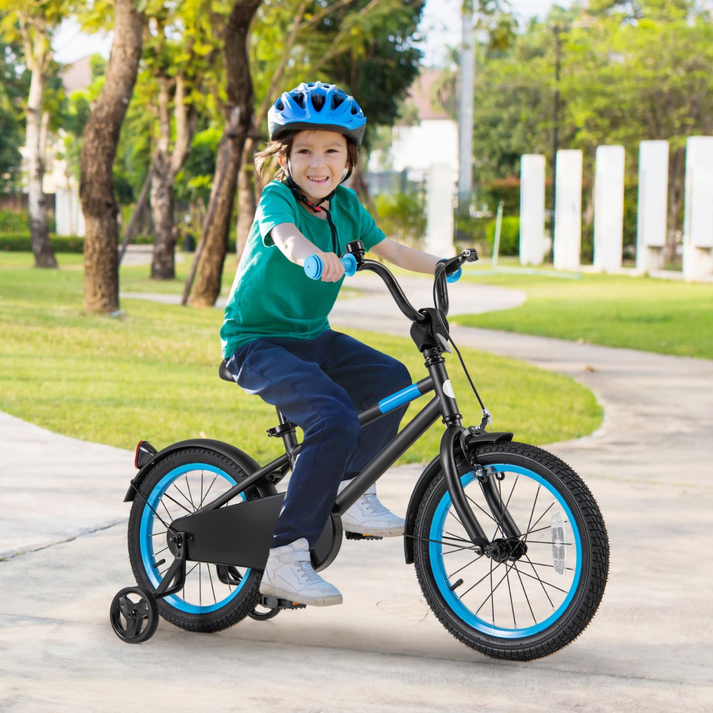 Детская игрушка Slickblue 14" Kids Bike with Adjustable Handlebars and Saddle, Training Wheels, 4–8 лет, цвет: Синий — фото 3