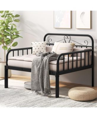 Extendable Metal Daybed with Guardrails and Armrests for Guest or Kids Room