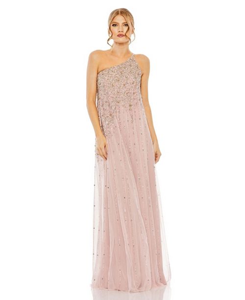 alfani Mac Duggal Women's One Shoulder Embellished Trapeze A Line Gown Women's Fashion Shoes & Accessories