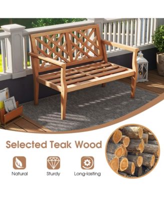 2-Person Outdoor Garden Bench with Comfy Armrests and Backrest Teak Wood