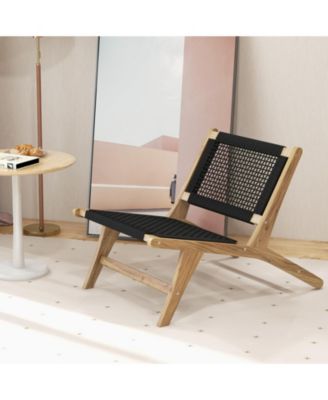 Indoor Outdoor Teak Wooden Chair with Handwoven Cordage Seat and Backrest