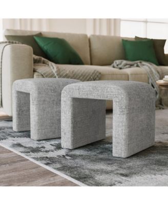 Luxury Curved Upholstered Waterfall Jacquard Petite Ottoman Bench - Set of 2