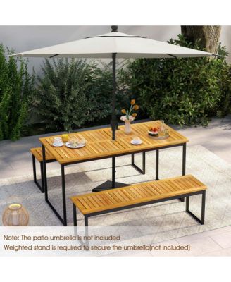 55" Acacia Wood Dining Table for 6 – Rectangular Patio Table with Umbrella Hole