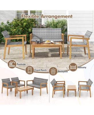 4-Piece Patio Furniture Set with Loveseat Single Chairs and Coffee Table