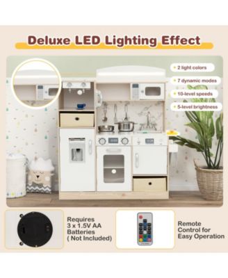 Kids Kitchen Playset with Adjustable LED Lights & Removable Fabric Bins Fun Pretend Cooking Toy