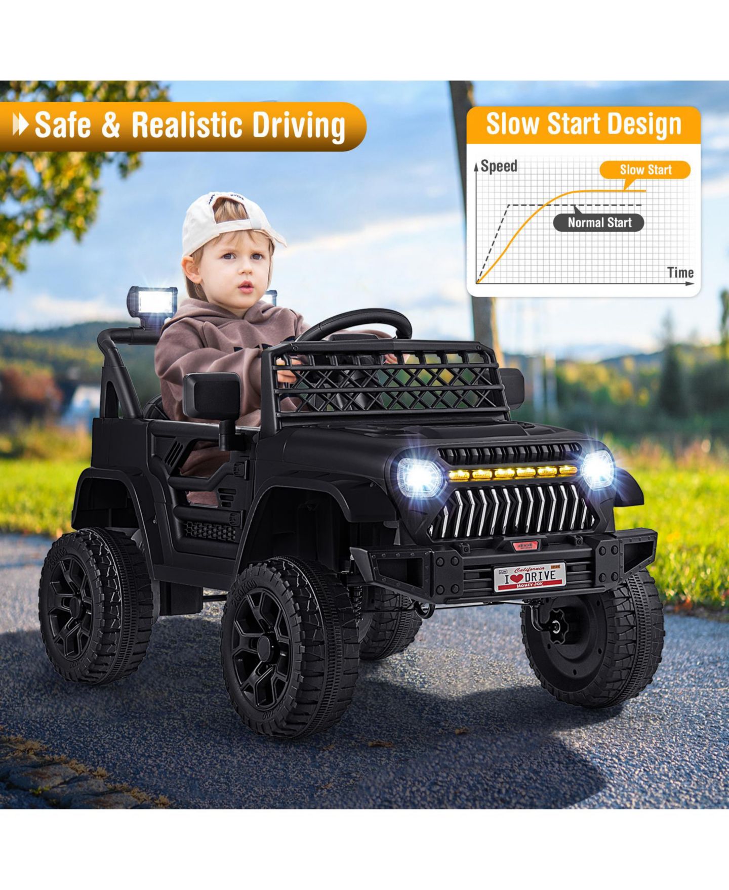 Детская игрушка Slickblue 12V Kids Ride-On Truck Car with Parental Remote Control and Music Player, 66 lbs Capacity, от 3 лет, цвет: Чёрный — фото 3