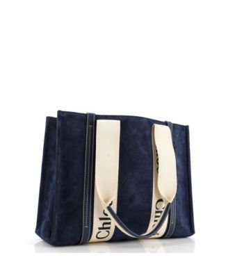 Бывшая в употреблении сумка-тоут Chloe Medium Woody из замши с канвой