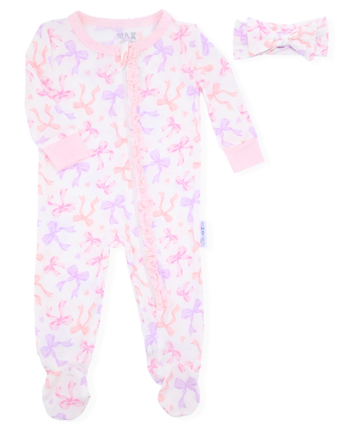 Max & Olivia Baby Girls 2-piece Print Footie With Headband Set In Pink