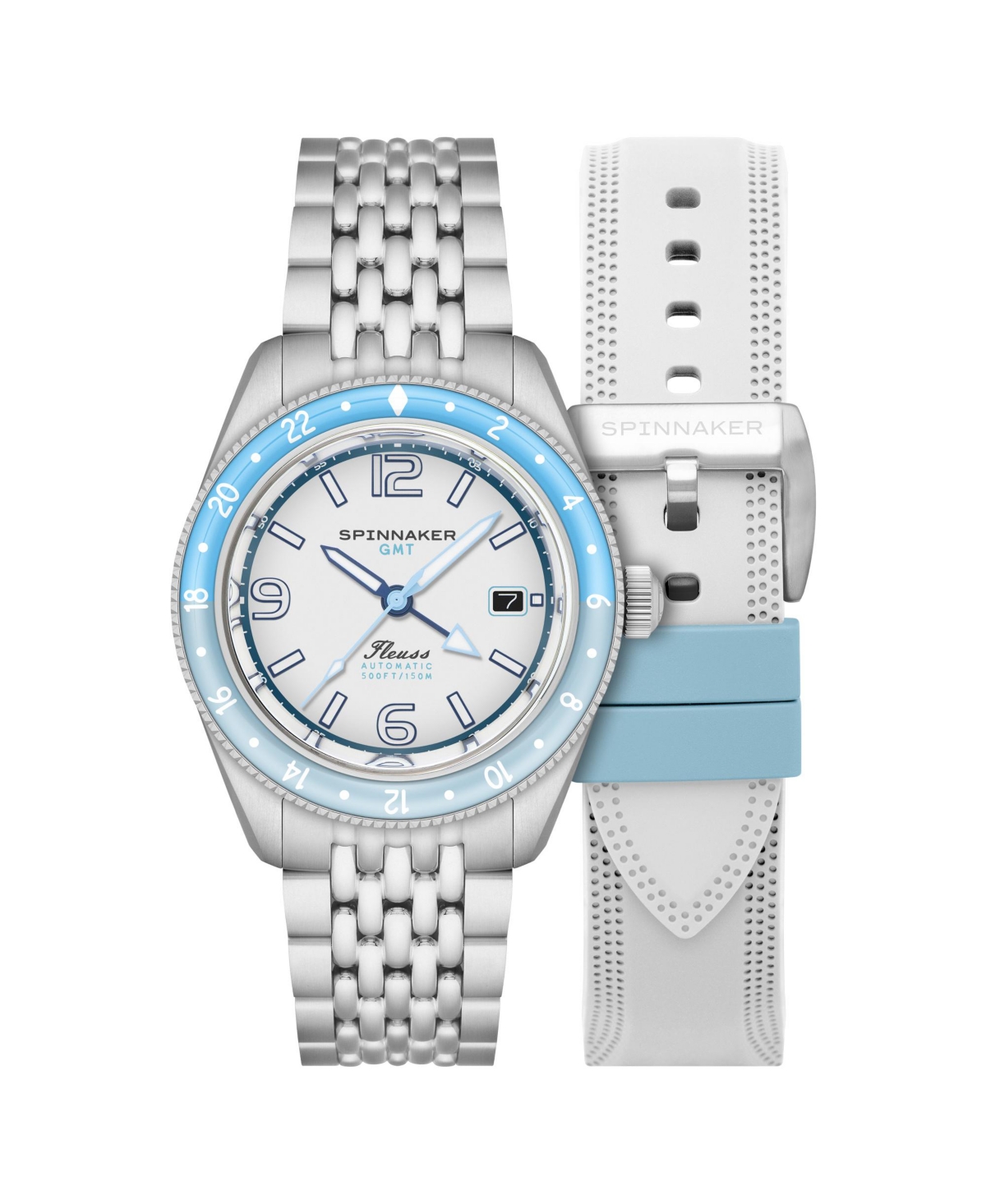 Men's Fleuss Gmt Automatic Solid Stainless Steel Bracelet Watch, 43mm - White