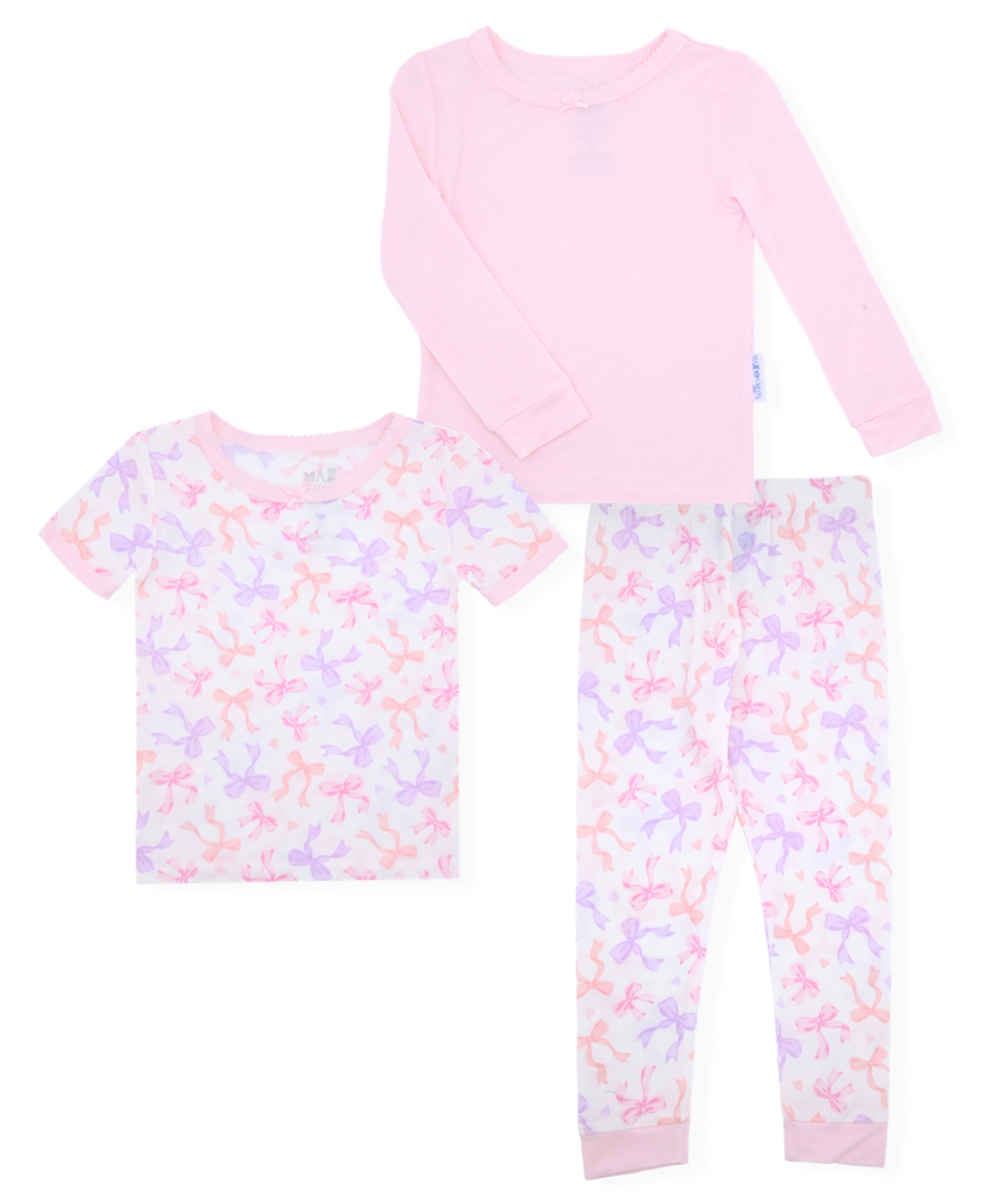 Max & Olivia Baby And Toddler Girls 3-piece Bow Print Pajama Set In Pink