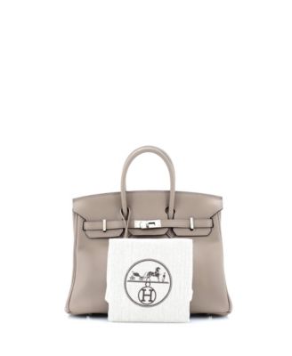 Бывшая в употреблении сумка Hermes Birkin 25 серого цвета Swift с палладиевой фурнитурой