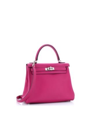 Бывшая в употреблении сумка Hermes Kelly 25 розового цвета Swift с палладиевой фурнитурой