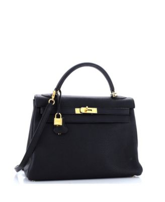Бывшая в употреблении сумка Hermes Kelly 32 черного цвета Clemence с золотой фурнитурой
