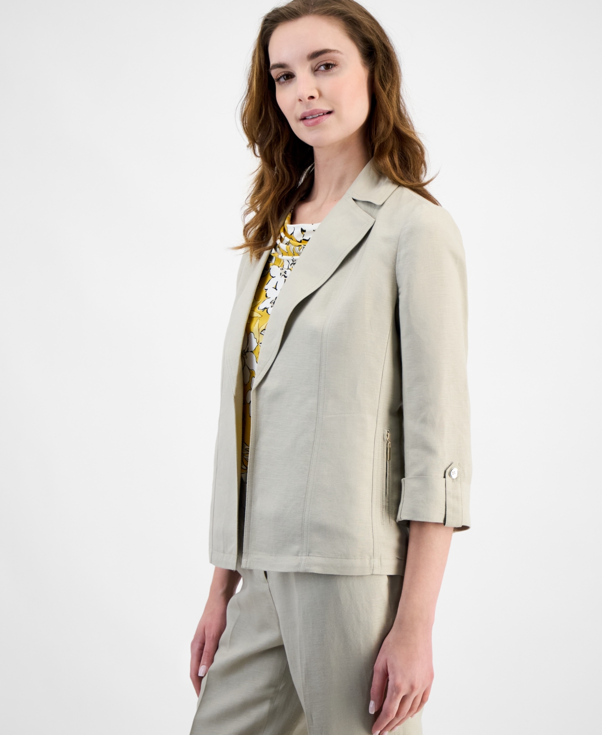 Kasper Women's Open-front Linen Blend 3/4-sleeve Jacket, Regular & Petite In Summer Straw