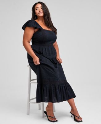 Trendy Plus Size Smocked Cotton Maxi Dress, Exclusively at Macy's 