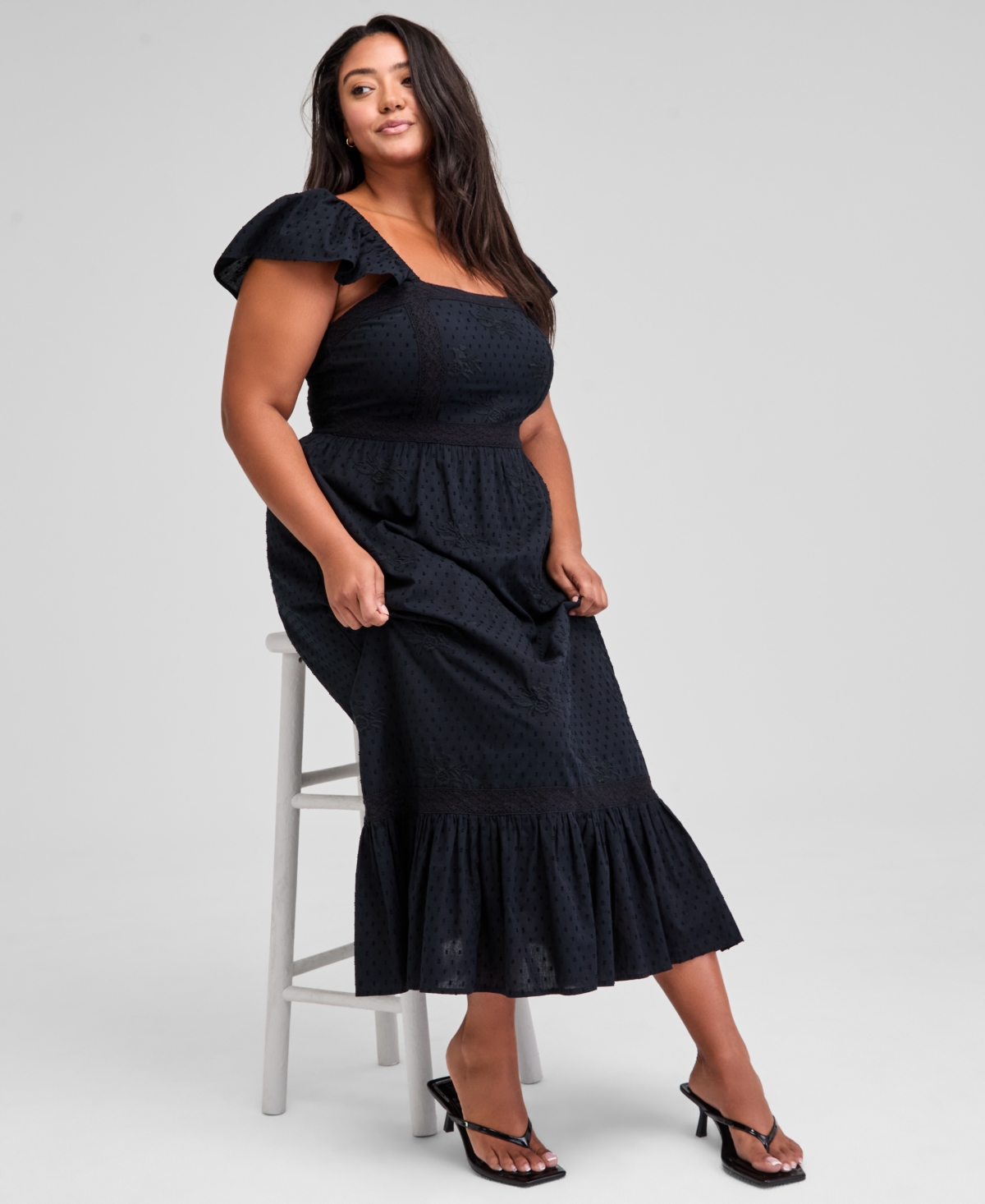 And Now This Trendy Plus Size Smocked Cotton Maxi Dress, Exclusively At Macy's In Black