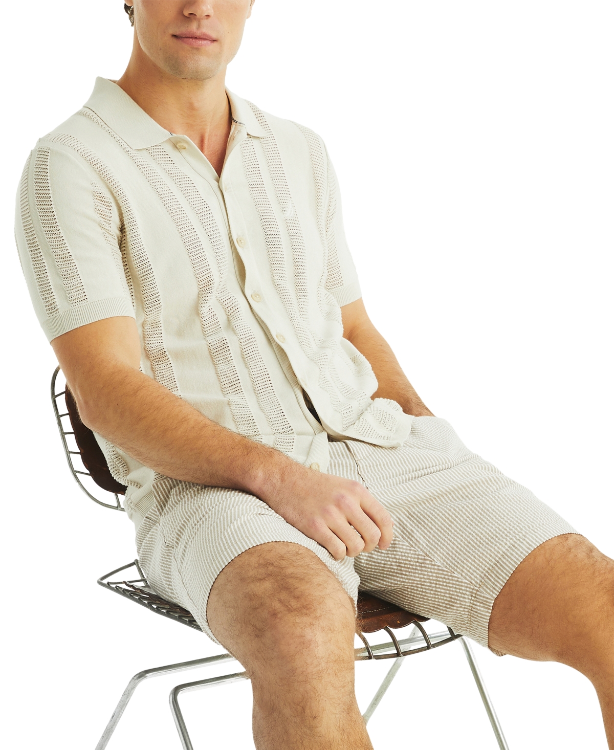 NAUTICA MEN'S SHORT SLEEVE TEXTURED STRIPED POLO SWEATER