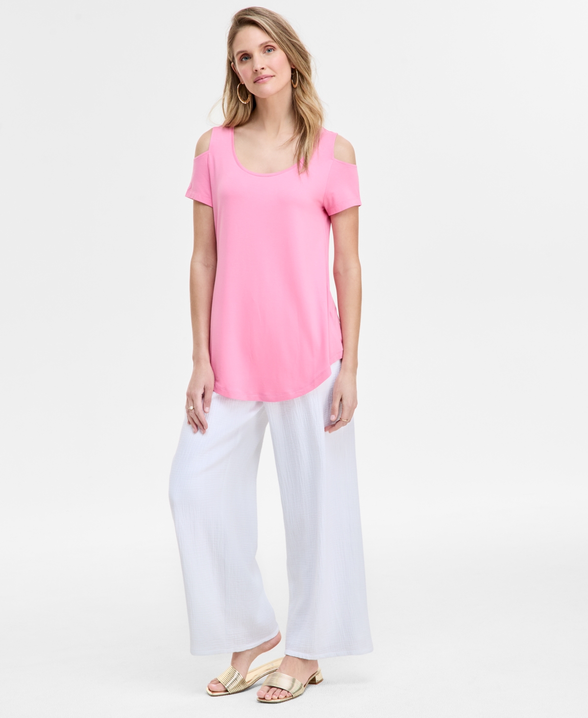 Jm Collection Women's Short Sleeve Scoop-neck T-shirt, Created For Macy's In Pink Petunia