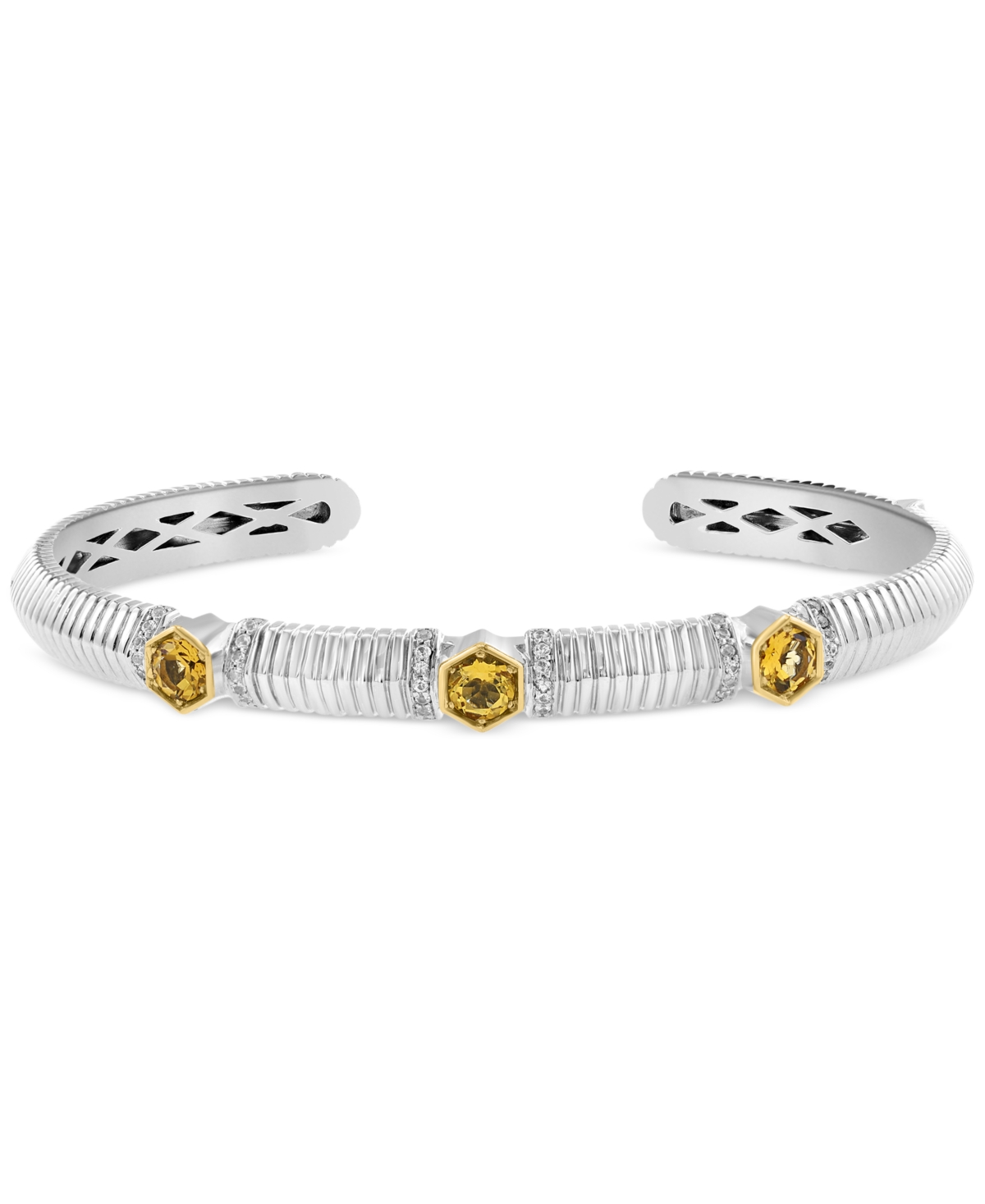 EFFY COLLECTION EFFY CITRINE (5/8 CT. T.W.) & WHITE SAPPHIRE (3/8 CT. T.W.) CUFF BRACELET IN STERLING SILVER & 18K G 