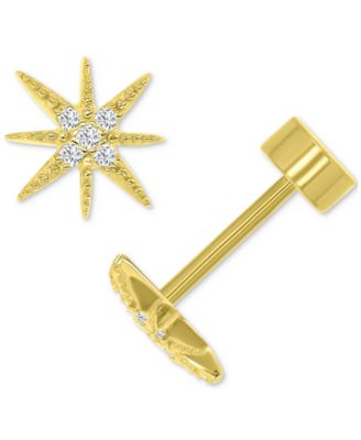 Cubic Zirconia Starburst Stud Earrings in 14k Gold-Plated Sterling Silver