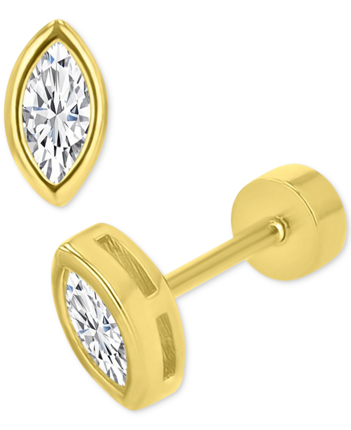 Macy's Cubic Zirconia Marquise Bezel Screw Back Stud Earrings In 14k Gold-plated Sterling Silver In Gold