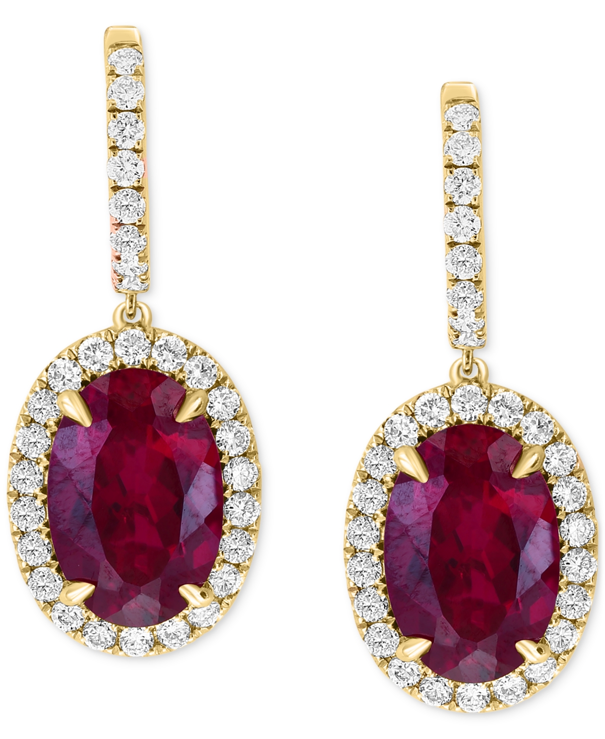 Effy Collection Effy Lab Grown Ruby (8-3/8 Ct. T.w.) & Lab Grown Diamond (1-1/5 Ct. T.w.) Halo Drop Earrings In 14k In Ruby