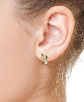 EFFY&reg; Sapphire (7/8 ct. t.w.) & Diamond (1/3 ct. t.w.) Small Hoop Earrings in 14k Gold, 0.75"