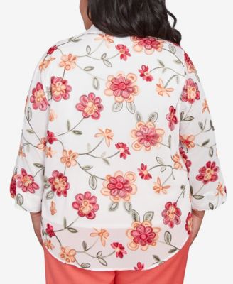 Alfred Dunner Plus Size Catalina Island Яркий цветочный топ с воротником-стойкой 