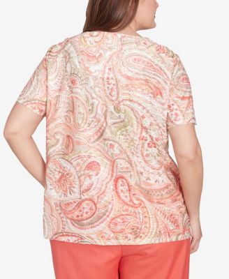 Топ Alfred Dunner Plus Size Catalina Island с двойным узлом и круглым вырезом в стиле Пейсли от Альфреда Даннера