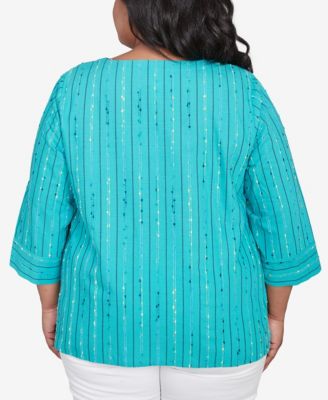 Топ с круглым вырезом и жаккардовой текстурой Alfred Dunner Plus Size из Нантакета большого размера