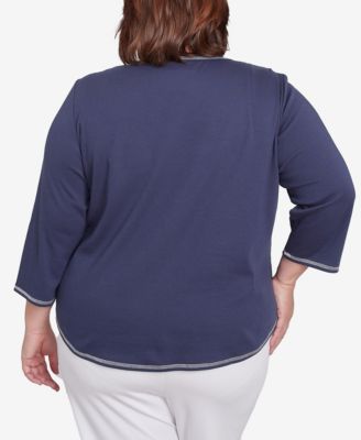 Асимметричный топ с цветочной вышивкой Alfred Dunner Plus Size Nantucket