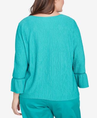 Топ с расклешенным рукавом и однотонной завязкой спереди от Alfred Dunner размера плюс из Нантакета