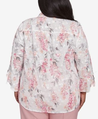 Топ с гортензией Alfred Dunner Plus Size Estate of Mind с воротником-стойкой и пуговицами спереди