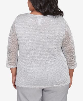 Топ Alfred Dunner Plus Size Estate of Mind с разрезным вырезом, расшитый блестками и бисером