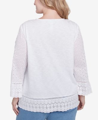 Топ Alfred Dunner Plus Size Flower Power с цветочной вышивкой и отделкой ушками