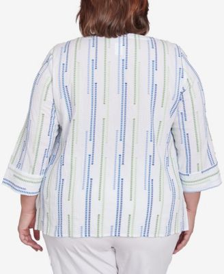 Жаккардовый топ Alfred Dunner Plus размера Parrot Cay из текстурированного кружева с круглым вырезом горловины