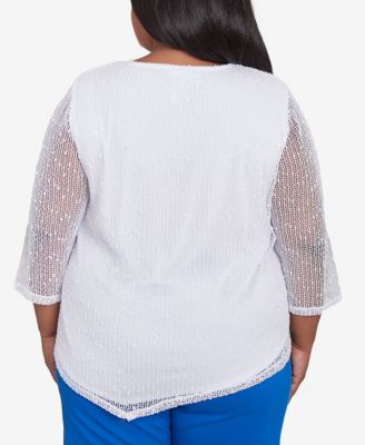 Сетчатый топ с круглым вырезом и ожерельем от Alfred Dunner Plus Size Parrot Cay Popcorn