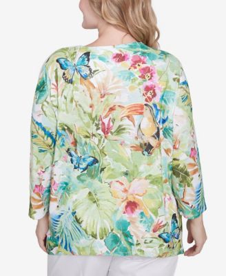 Топ с круглым вырезом и тропическим туканом от Alfred Dunner Plus Size Parrot Cay