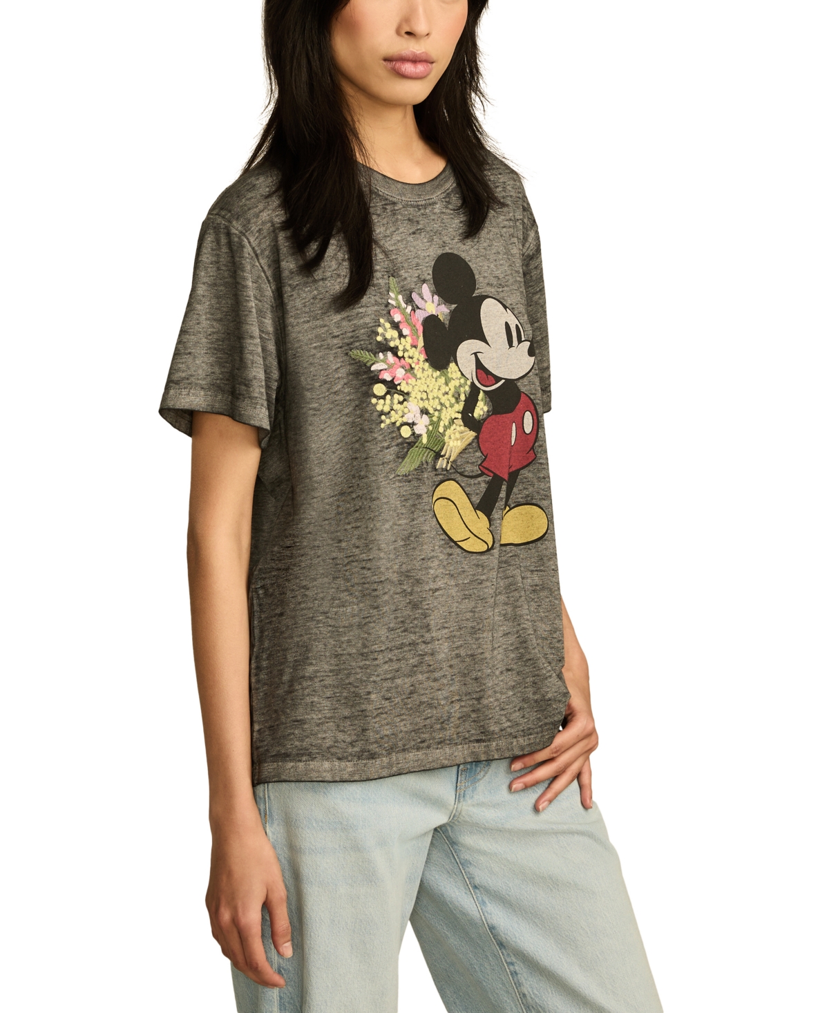 LUCKY BRAND WOMEN'S COTTON MICKEY FLOWERS CREWNECK TEE 