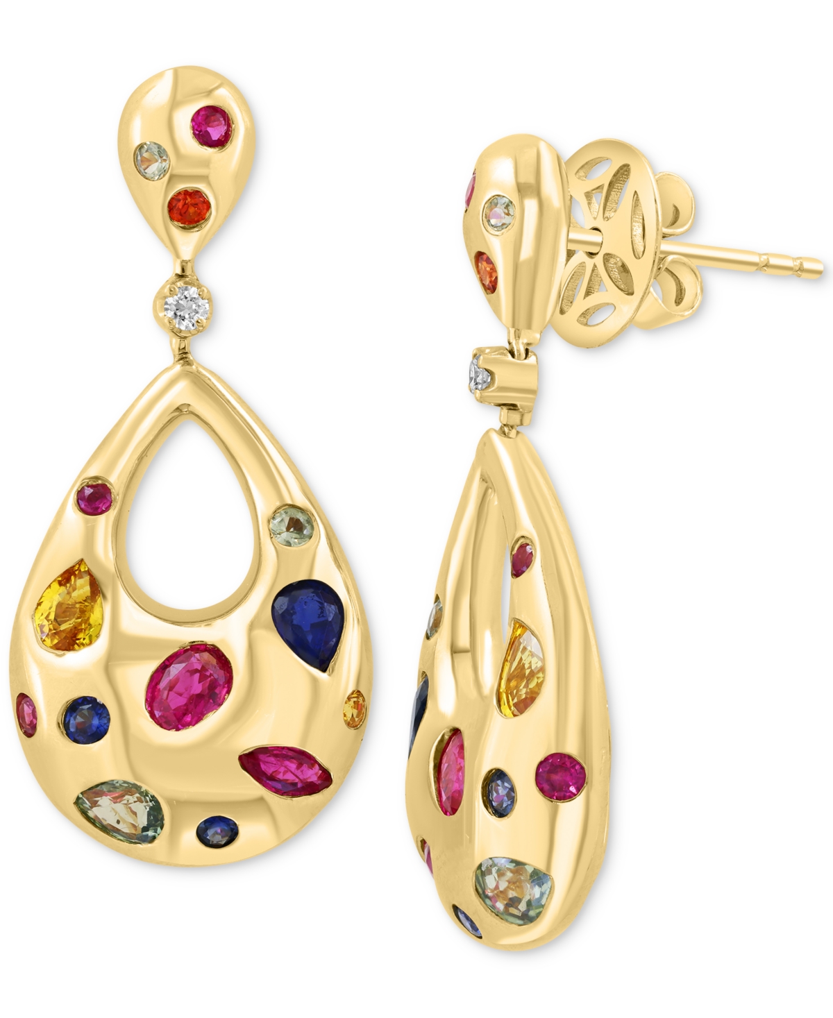 Diamond (1/20 ct. t.w.) & Multi Sapphire (2-1/3 ct. t.w.) Teardrop Earrings in 14k Gold Over Silver - Multi sapphire