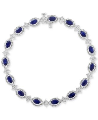 Diamond (1/2 ct. t.w.) & Blue Sapphire (4-1/4 ct. t.w.) Bracelet in Sterling Silver