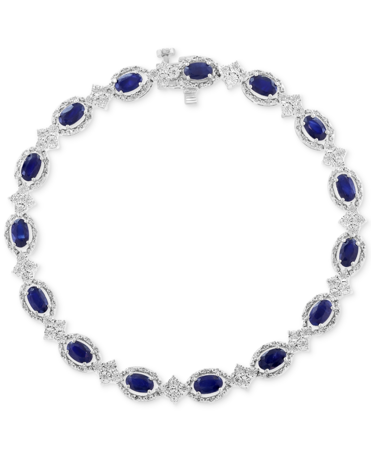Effy Collection Diamond (1/2 Ct. T.w.) & Blue Sapphire (4-1/4 Ct. T.w.) Bracelet In Sterling Silver In Multi Stone