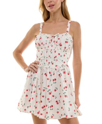 Trixxi - Juniors' Cotton Cherry-Print Corset-Style Mini Dress