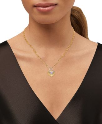 Garnet (3/8 ct. t.w.) & White Topaz (1/10 ct. t.w.) Heart & Circle Paperclip Link 18" Pendant Necklace in 14k Gold-Plated Sterling Silver