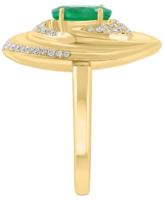 Diamond (1/2 ct. t.w.) & Emerald (1-1/6 ct. t.w.) Ring in 14k Gold Over Silver