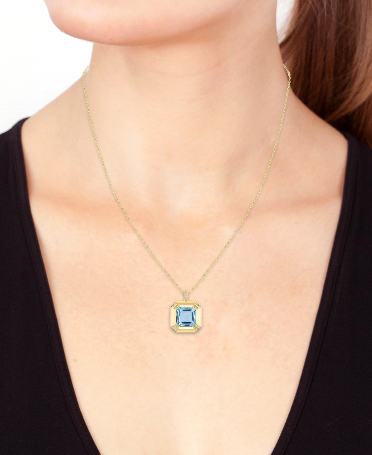 Effy Collection Effy Sky Blue Topaz (12-1/2 Ct. T.w.) & Diamond (1/20 Ct. T.w.) 18" Pendant Necklace In 14k Gold Ove In Blue