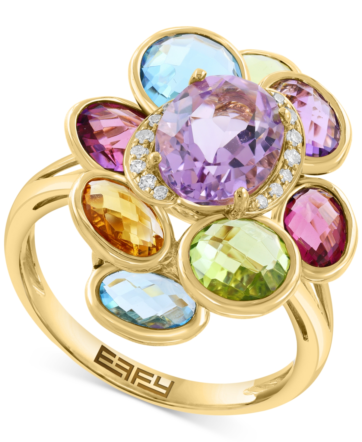 Effy Collection Effy Multi-gemstone (6-5/8 Ct. Tw.) & Diamond (1/20 Ct. T.w.) Cluster Ring In 14k Gold In Multi